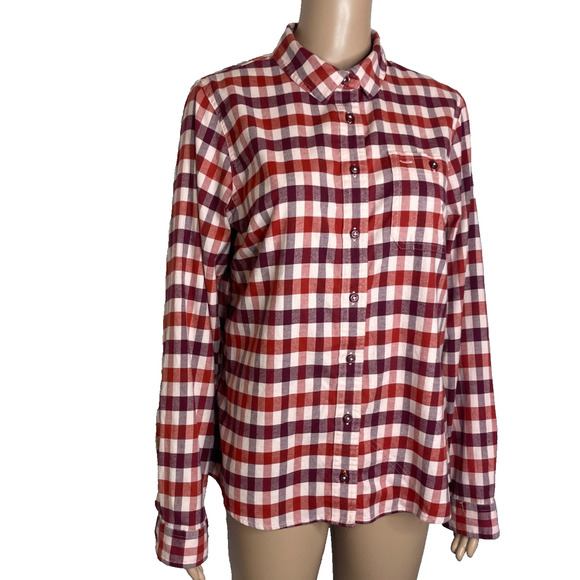 Women's Medium Orvis Red Plaid Cotton Blend Flannel Button Down Shirt - Picture 2 of 6